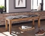 LAMONT FABRIC UPHOLSTERED ACCENT BENCH BLACK AND NATURAL - Image 2
