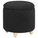 VALIA FAUX SHEEPSKIN UPHOLSTERED ROUND STORAGE OTTOMAN BLACK