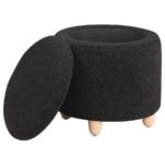 VALIA FAUX SHEEPSKIN UPHOLSTERED ROUND STORAGE OTTOMAN BLACK - Image 4