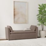 ROBIN UPHOLSTERED ACCENT BENCH WITH ARMRESTS BROWN - Image 2