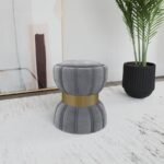 SORA ROUND UPHOLSTERED OTTOMAN GREY - Image 2
