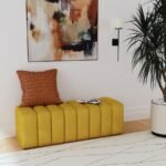 SUMMER FABRIC UPHOLSTERED TUFTED ACCENT BENCH MUSTARD YELLOW - Image 2