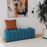 SUMMER FABRIC UPHOLSTERED TUFTED ACCENT BENCH PEACOCK BLUE - Image 2