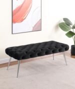 ELLA UPHOLSTERED TUFTED BENCH STAINLESS STEEL LEGS BLACK - Image 2