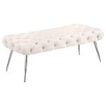 ELLA UPHOLSTERED TUFTED BENCH STAINLESS STEEL LEGS IVORY