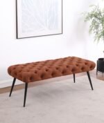 ELLA UPHOLSTERED TUFTED BENCH METAL LEGS RUST - Image 2