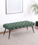 ELLA UPHOLSTERED TUFTED BENCH METAL LEGS TEAL - Image 2