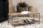 GERBERA WOOD ACCENT BENCH WITH SHELF NATURAL AND GUNMETAL - Image 2