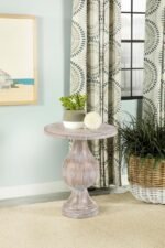 DIANELLA ROUND PEDESTAL BASE ACCENT SIDE TABLE WHITE WASHED - Image 2