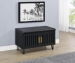 BRIXTON 2-DOOR PADDED ENTRYWAY SHOE STORAGE BENCH BLACK - Image 2