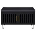 BRIXTON 2-DOOR PADDED ENTRYWAY SHOE STORAGE BENCH BLACK - Image 4