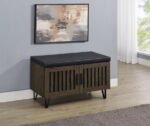 BRIXTON 2-DOOR PADDED ENTRYWAY SHOE STORAGE BENCH SMOKED OAK - Image 2