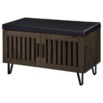 BRIXTON 2-DOOR PADDED ENTRYWAY SHOE STORAGE BENCH SMOKED OAK - Image 5