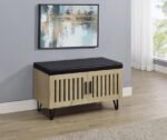 BRIXTON 2-DOOR PADDED ENTRYWAY SHOE STORAGE BENCH WHITE OAK - Image 2