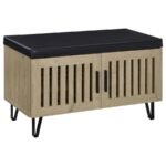 BRIXTON 2-DOOR PADDED ENTRYWAY SHOE STORAGE BENCH WHITE OAK