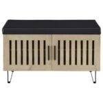 BRIXTON 2-DOOR PADDED ENTRYWAY SHOE STORAGE BENCH WHITE OAK - Image 4
