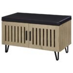 BRIXTON 2-DOOR PADDED ENTRYWAY SHOE STORAGE BENCH WHITE OAK - Image 5
