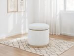 REMUDA BOUCLE UPHOLSTERED ROUND STORAGE OTTOMAN IVORY - Image 2