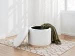 REMUDA BOUCLE UPHOLSTERED ROUND STORAGE OTTOMAN IVORY - Image 3