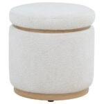 REMUDA BOUCLE UPHOLSTERED ROUND STORAGE OTTOMAN IVORY