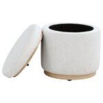REMUDA BOUCLE UPHOLSTERED ROUND STORAGE OTTOMAN IVORY - Image 4