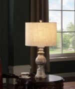 BRIE 28-INCH DRUM SHADE URN TABLE LAMP ANTIQUE GOLD - Image 2