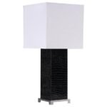 BRIDLE 25-INCH SQUARE SHADE FAUX CROCODILE TABLE LAMP BLACK