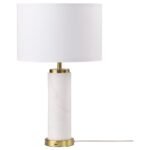 LUCIUS 25-INCH DRUM SHADE MARBLE BODY TABLE LAMP WHITE
