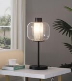 INGRID 22-INCH GLASS SHADE BEDSIDE TABLE LAMP BLACK - Image 2