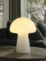 KANABY MUSHROOM SHAPED GLASS BEDSIDE TABLE LAMP WHITE - Image 2