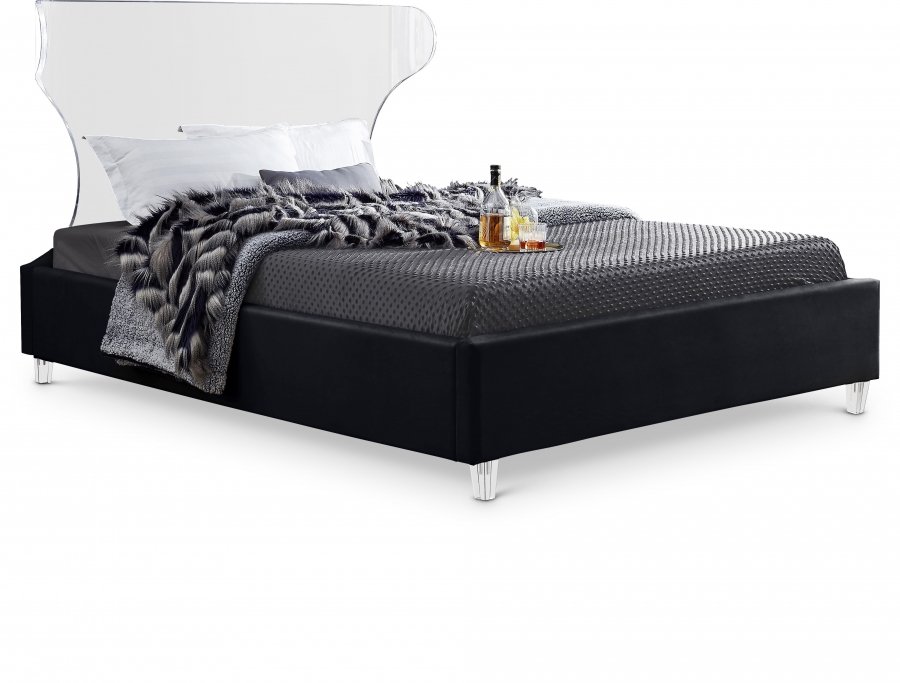 9218.jpg Ghost Velvet Upholstered Bed - Image 1