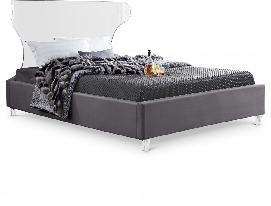 9223.jpg Ghost Velvet Upholstered Bed - Image 1