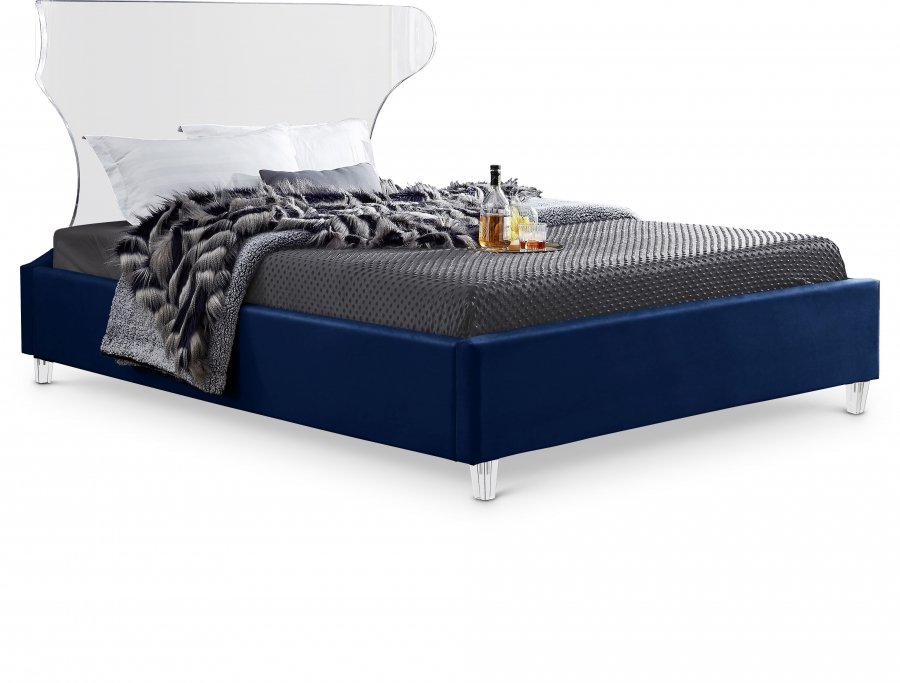 9228.jpg Ghost Velvet Upholstered Bed - Image 1