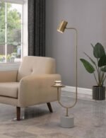 JODIE 55-INCH ADJUSTABLE FLOOR LAMP SIDE TABLE ANTIQUE BRASS - Image 2