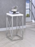EDMUND SQUARE ACCENT SIDE TABLE WHITE HIGH GLOSS AND CHROME - Image 2