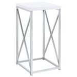 EDMUND SQUARE ACCENT SIDE TABLE WHITE HIGH GLOSS AND CHROME