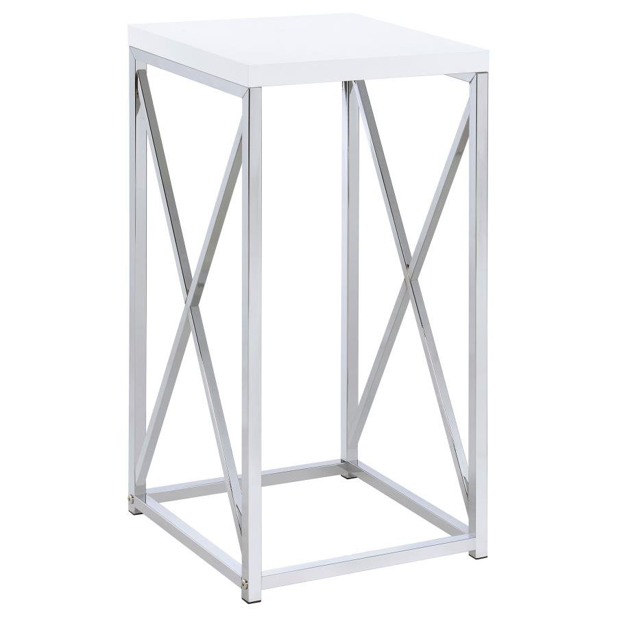 930014_02x900.jpg EDMUND SQUARE ACCENT SIDE TABLE WHITE HIGH GLOSS AND CHROME - Image 1