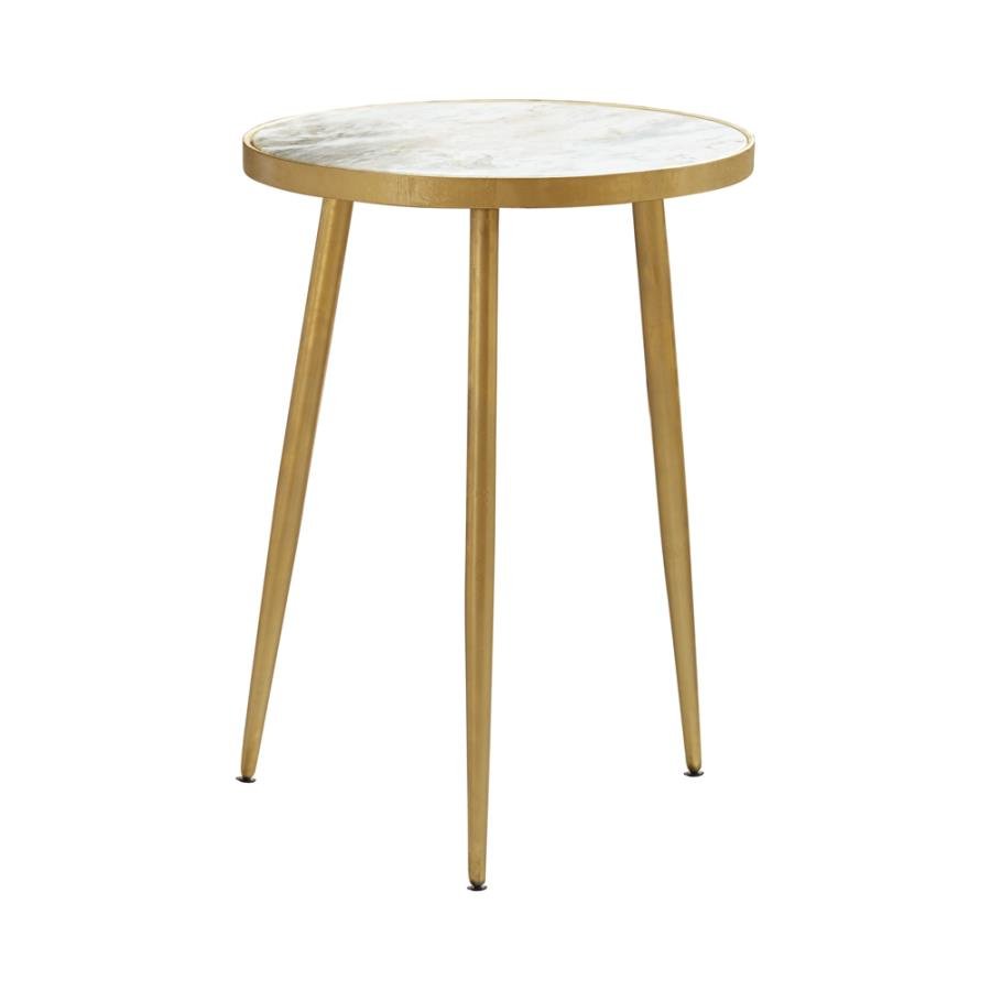 930060_1x900.jpg ACHESON ROUND MARBLE TOP SIDE TABLE WHITE AND GOLD - Image 1