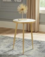 ACHESON ROUND MARBLE TOP SIDE TABLE WHITE AND GOLD - Image 2
