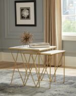 BETTE 2-PIECE MARBLE TOP NESTING TABLE SET WHITE AND GOLD - Image 2