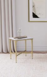 BALDWIN RECTANGULAR MARBLE TOP SIDE TABLE WHITE AND GOLD - Image 2
