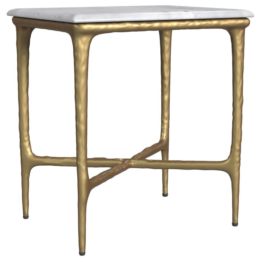 930091_02x900.jpg BALDWIN RECTANGULAR MARBLE TOP SIDE TABLE WHITE AND GOLD - Image 1