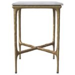 BALDWIN RECTANGULAR MARBLE TOP SIDE TABLE WHITE AND GOLD - Image 5