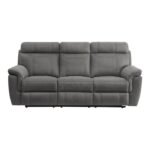 9301GRY-3 Double Reclining Sofa with Center Drop-Down Cup Holders