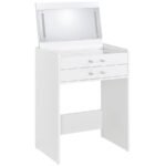 DANBURY 3-DRAWER MAKEUP VANITY & STOOL SET WHITE HIGH GLOSS - Image 6