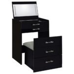 DANBURY 3-DRAWER MAKEUP VANITY & STOOL SET BLACK HIGH GLOSS