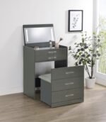 DANBURY 3-DRAWER MAKEUP VANITY & STOOL SET GREY HIGH GLOSS - Image 3