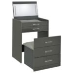 DANBURY 3-DRAWER MAKEUP VANITY & STOOL SET GREY HIGH GLOSS