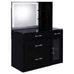 FLORA 2-DRAWER VANITY SET WITH LED MIRROR BLACK HIGH GLOSS