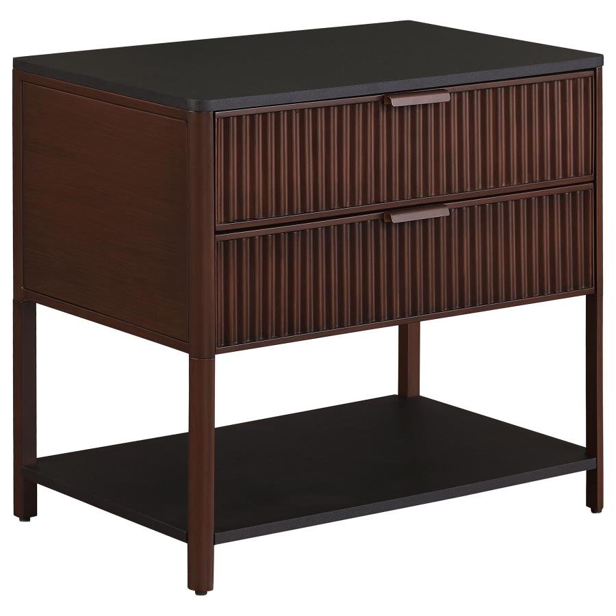 930221_02x900.jpg ZIMMERLEE 2-DRAWER SIDE TABLE WITH SHELF RUST BROWN - Image 1